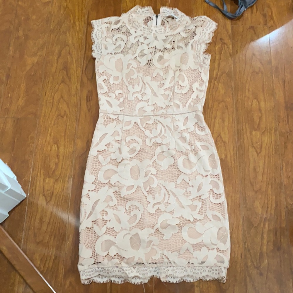 Lace dress is kind of a nude peachy color